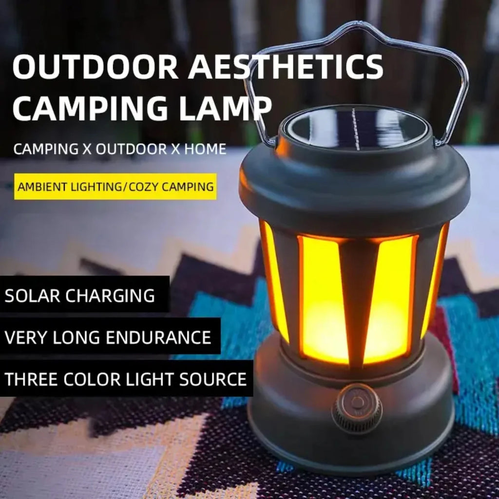 Retro Solar Camping Lamp | Rechargeable LED Lantern for Camping, Hiking & Outdoor Ambiance