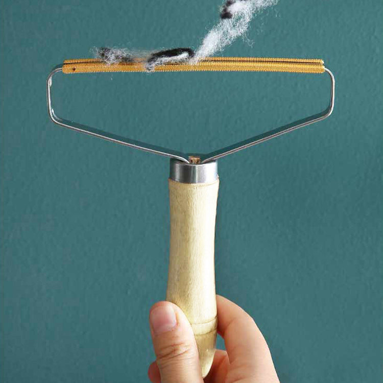 Double-Sided Lint Roller | Wooden Handle Hair Remover for Clothes