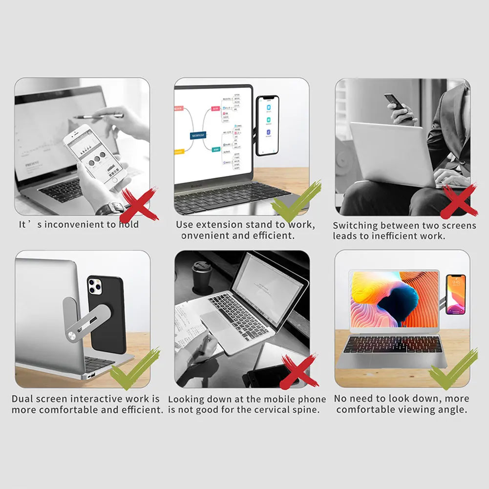 Laptop Phone Holder Side Mount | Adjustable Aluminum Alloy Clip Stand
